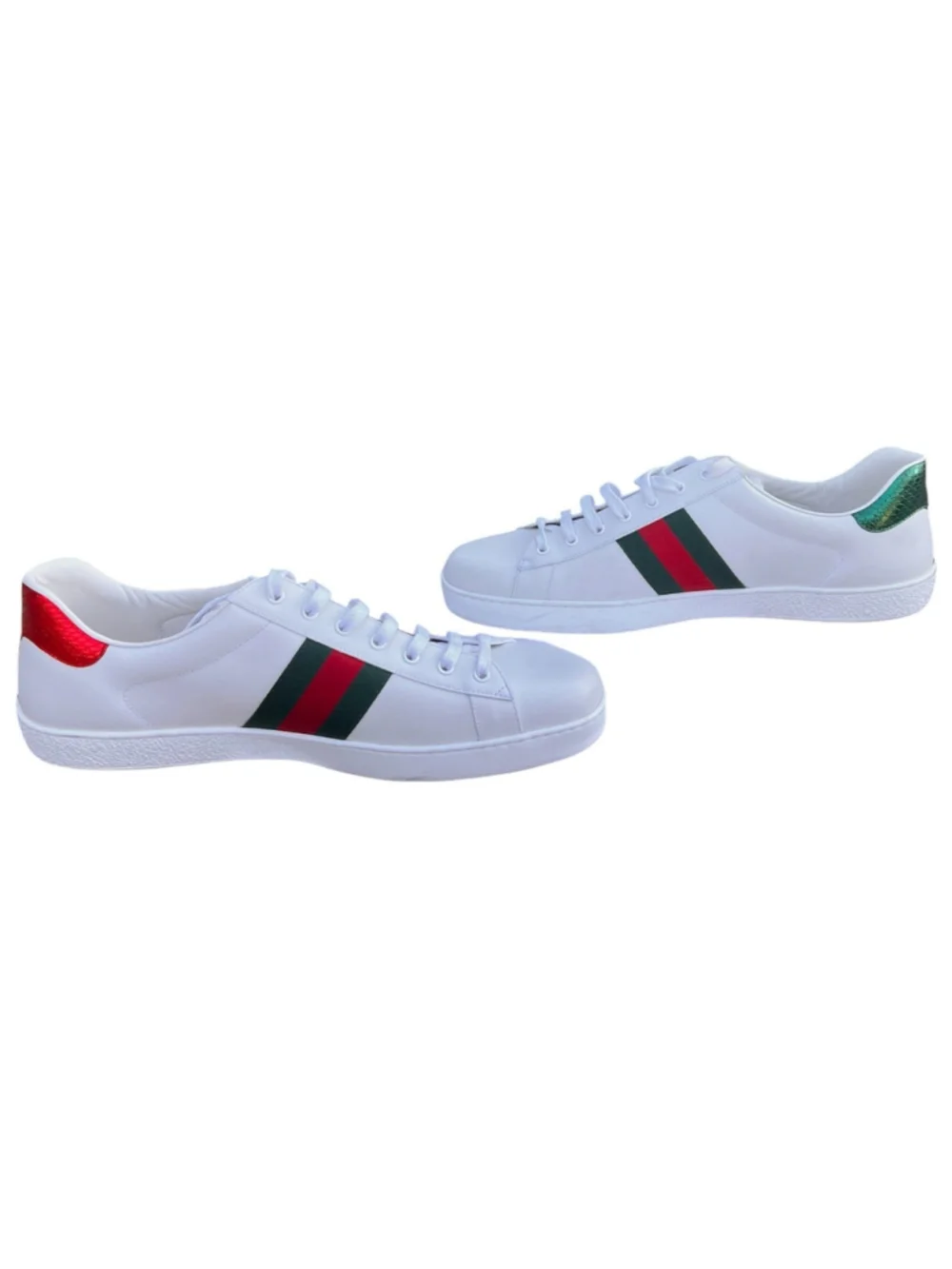 GUCCI Mens Ace Leather Sneakers White King Snake Embossed Size 16 G US 16.5 NEW